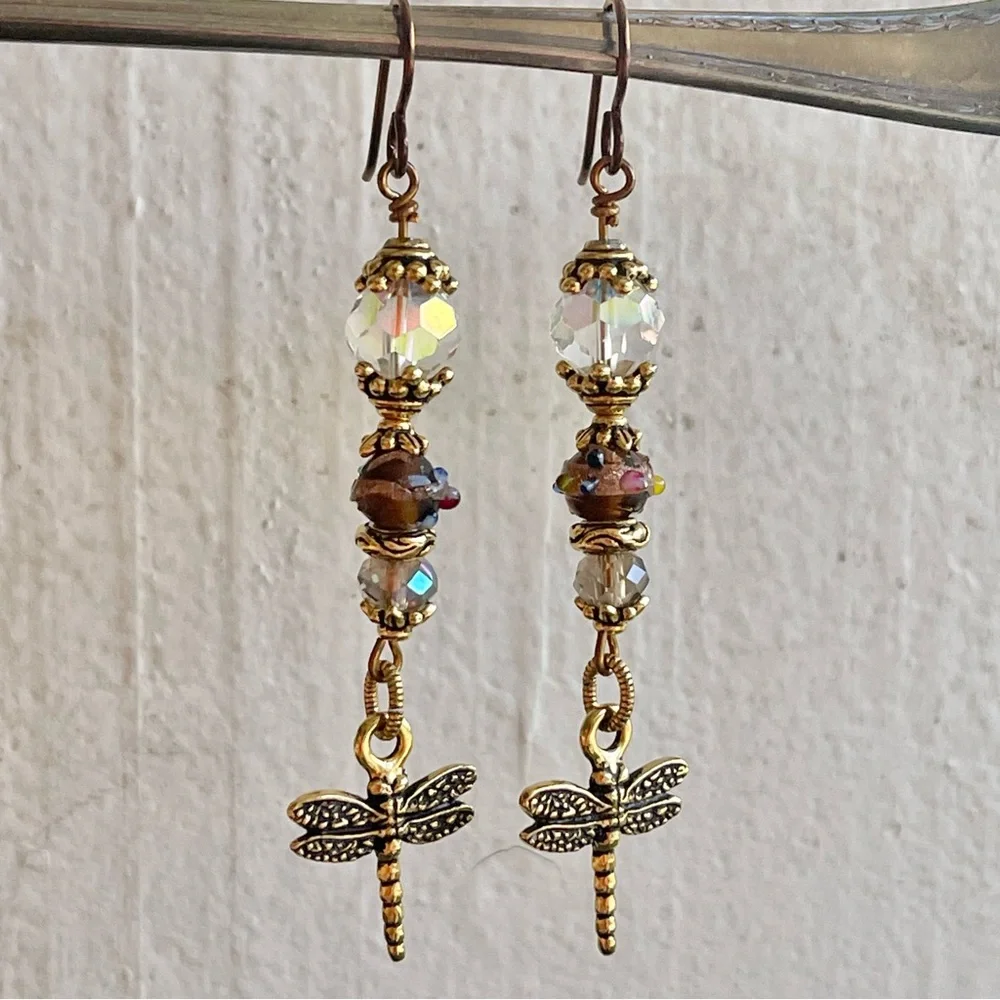 ARTISAN Earrings - “Golden Flight” Dangles - Picture 7 of 9